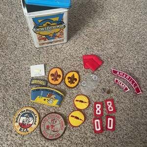 Vintage Boy Scout Patches Lot - Field Day 1981, BSA, Trail's End Tin